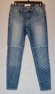 Henry & Belle Quilted Knee Super Skinny Ankle Jeans Medium Wash Denim Size 28